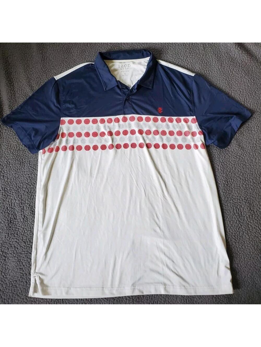 Izod Golf Polo Shirt XL Stretch Golf Balls Patriotic Red White Blue